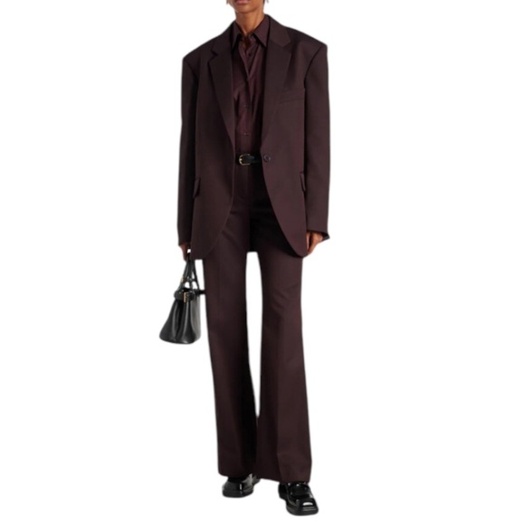 The Frankie Shop NWT Lyra Flared Pants Trousers High Rise Dark Plum Wool Blend - Picture 2 of 12